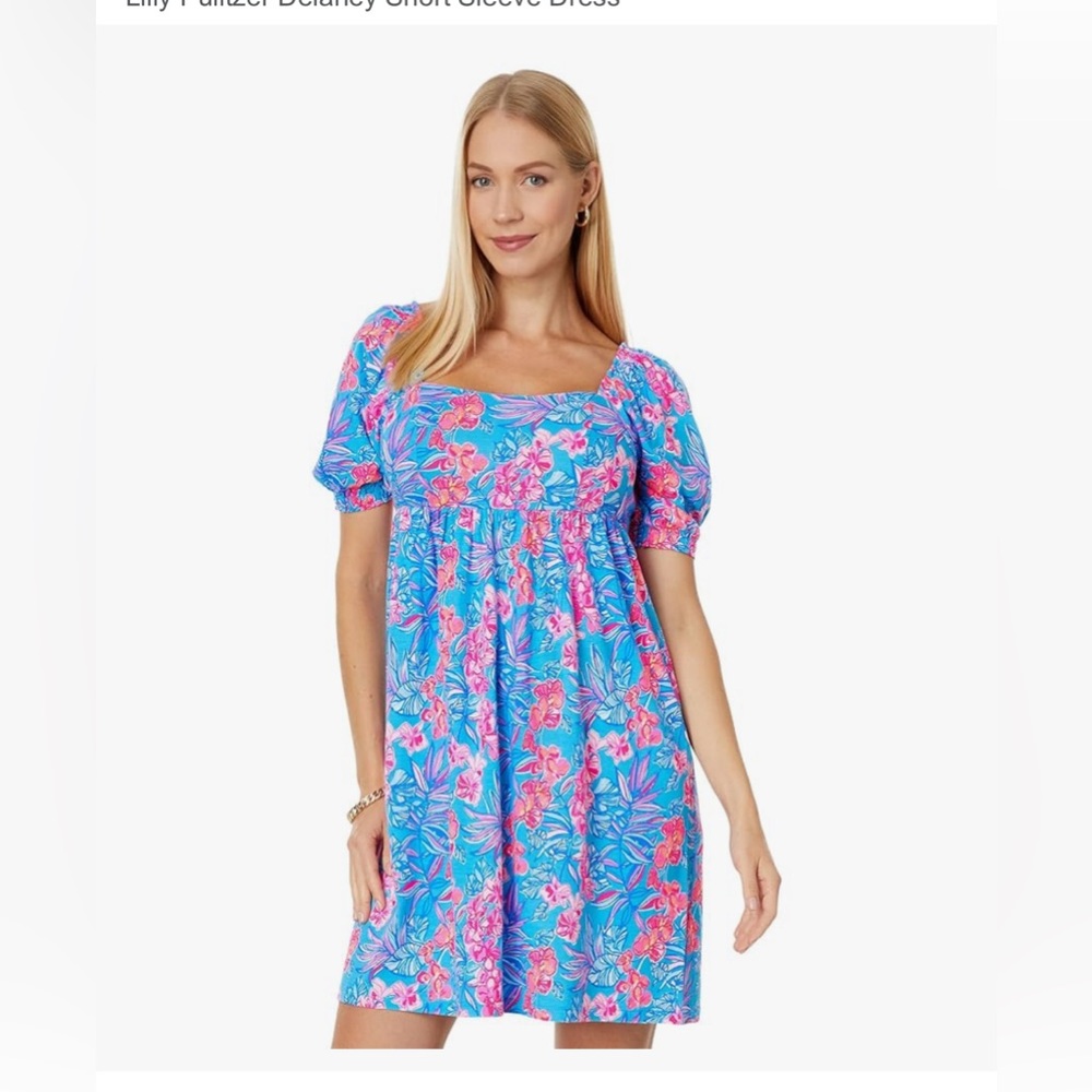 Lilly Pulitzer Delaney Dress NWT Cumulus Blue Mini Baby Doll Dress Puff Sleeve